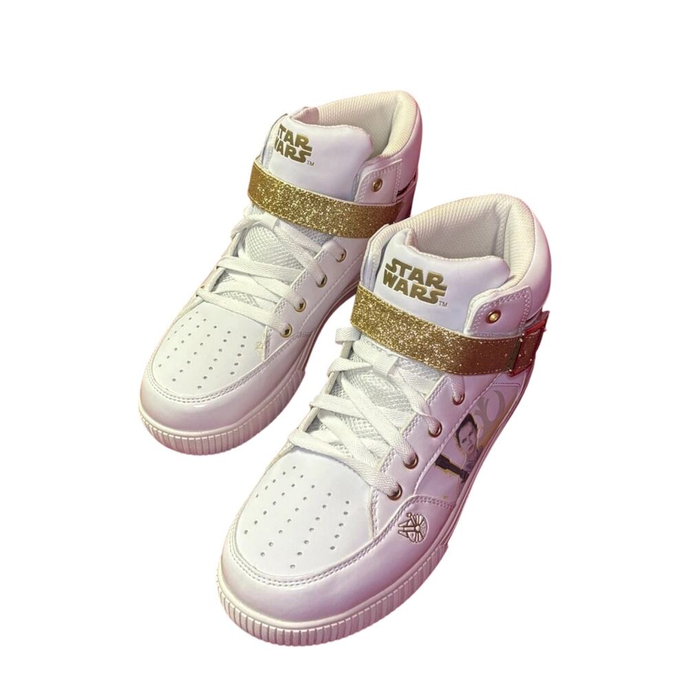 NWT Star Wars REY White Gold Hi Top Skechers Sneakers Athletic Shoes Size 6M 8W